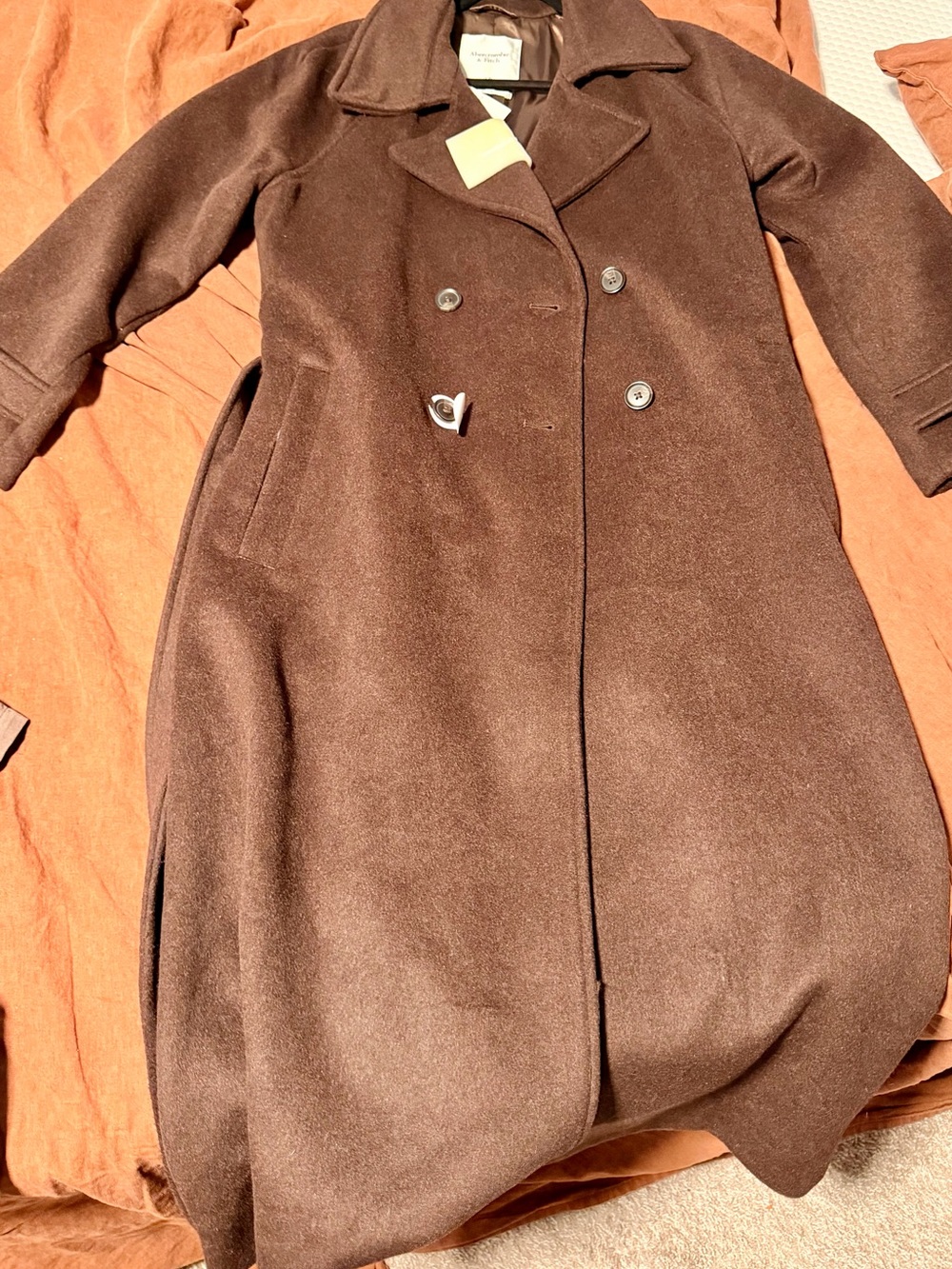 Abercrombie & Fitch Brown Double-Breasted Wool Trench Coat